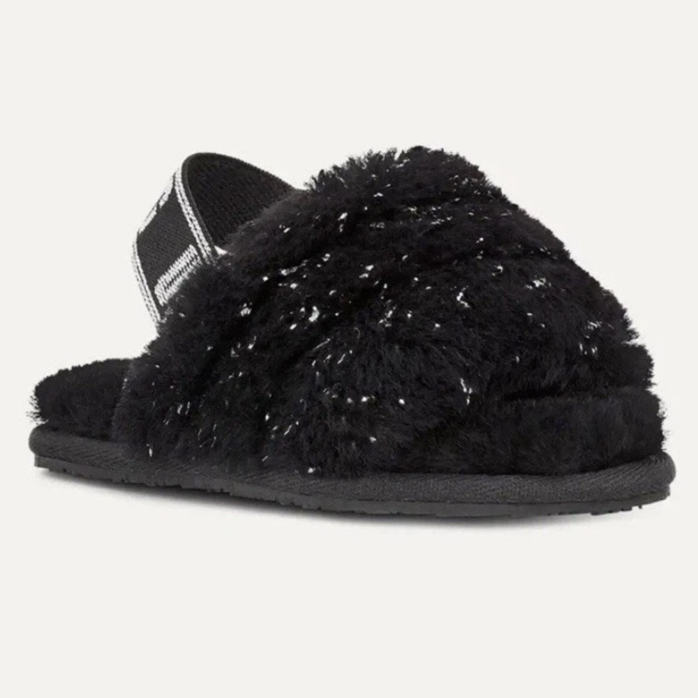 Ugg Girls Size 12 Toddler Black Fluff Yeah Metallic Sparkle Quilted Slippers NWT